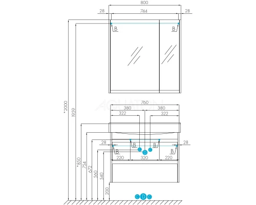 Тумба с раковиной белый глянец/дуб эндгрейн 80 см Акватон Нортон 1A2489K0NT010