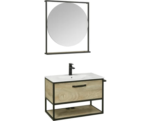 Комплект мебели дуб эндгрейн/черный 80 см Акватон Лофт Фабрик 1A242401LTDU0 + 732799C000 + 1A242602LTDU0