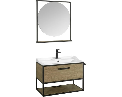 Комплект мебели дуб кантри/черный 80 см Акватон Лофт Фабрик 1A242401LTDY0 + 1A708031FB010 + 1A242602LTDY0