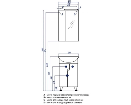 Комплект мебели белый глянец 50,5 см Акватон Панда 1A053701PD010 + 1WH110171 + 1A007402PD01L110171/1A007402PD01L