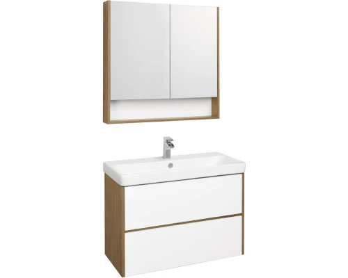 Комплект мебели белый глянец/дуб рустикальный 90 см Акватон Сканди 1A251901SDZ90 + 1WH501629 + 1A252302SDZ90