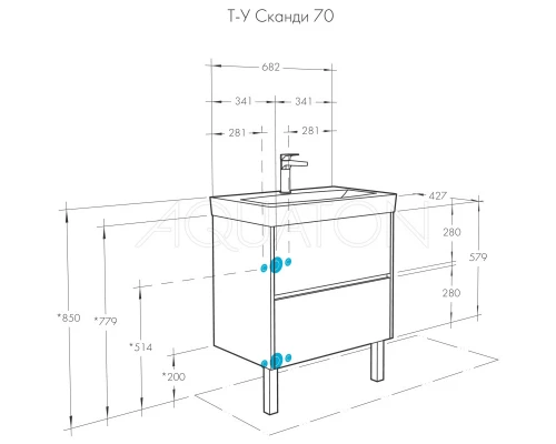 Тумба с раковиной белый глянец/дуб верона 70,5 см Акватон Сканди 1A2518K0SDB20