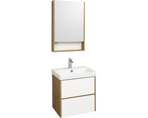 Комплект мебели белый глянец/дуб рустикальный 55 см Акватон Сканди 1A251701SDZ90 + 1WH501620 + 1A252102SDZ90