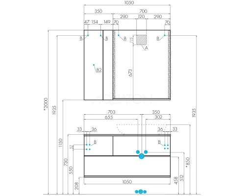 Комплект мебели дуб кантри/антрацит 105 см Акватон Терра 1A246901TEKA0 + 732700B000 + 1A247002TEDY0