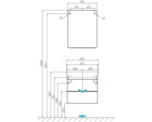 Комплект мебели белый глянец/серый кашемир 60 см Акватон Скай 1A238201SY010 + 1WH302186 + 1A238402SY010