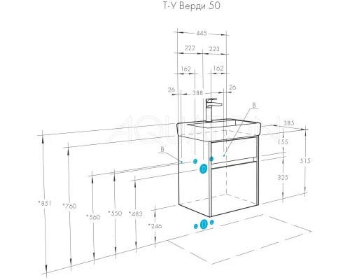 Комплект мебели белый глянец/ясень фабрик 50 см Акватон Верди 1A195901VDAV0 + 1WH302184 + 1A195802VDAV0