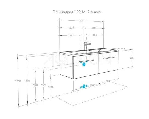 1A1703K2MA010 Набор: 1A170301MA010 Тумба-умывальник Мадрид 120 М 2 ящика / 1A729631AG010 Раковина Айрис 120