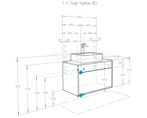 Тумба с раковиной серый графит/дуб орегон 80 см Акватон Лофт Урбан 1A2476K3LQX60