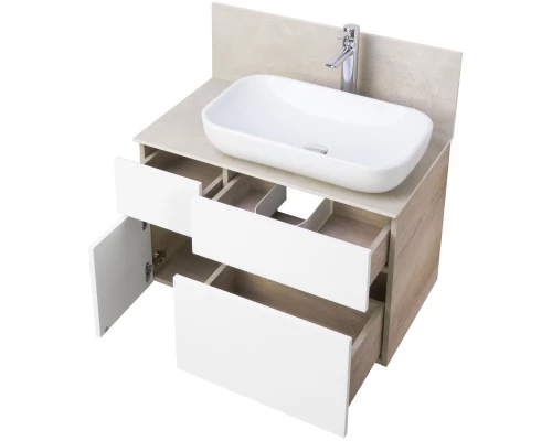 Комплект мебели дуб эндгрейн/белый матовый 80 см Акватон Мишель 1A244501MIX40 + 1A253203MIX40 + 1AX169WBXX000 + 1A253902MIX40 + 1A244303MIX40