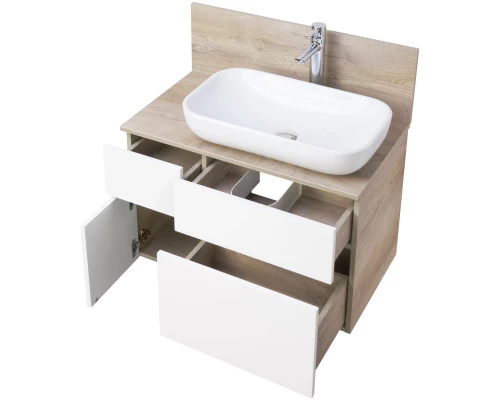 Комплект мебели дуб эндгрейн/белый матовый 80 см Акватон Мишель 1A244501MIX40 + 1A253003MIX40 + 1AX169WBXX000 + 1A253902MIX40 + 1A244303MIX40