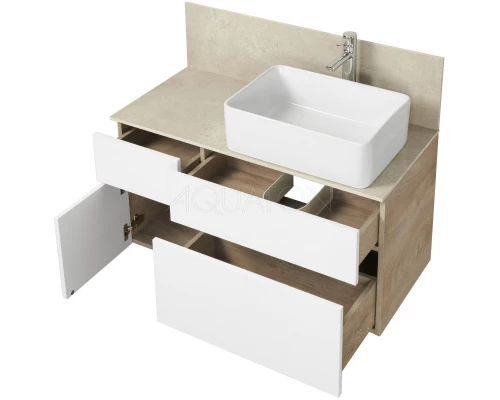 Комплект мебели дуб эндгрейн/белый матовый 100 см Акватон Мишель 1A244101MIX40 + 732700B000 +  1A253303MIX40 + 1A253902MIX40 + 1A244203MIX40