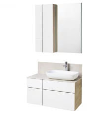 Комплект мебели дуб эндгрейн/белый матовый 100 см Акватон Мишель 1A244101MIX40 + 1A253303MIX40 + 1AX169WBXX000 + 1A253902MIX40 + 1A244203MIX40