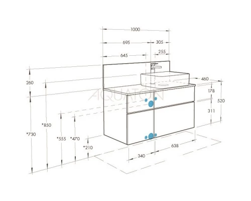 Комплект мебели дуб эндгрейн/белый матовый 100 см Акватон Мишель 1A244101MIX40 + 1A253303MIX40 + 1AX169WBXX000 + 1A253902MIX40 + 1A244203MIX40