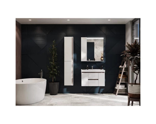 Комплект мебели белый глянец/грецкий орех 80 см Акватон Рене 1A258601NRC80 + 1WH302251 + 1A222502NRC80