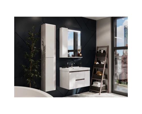 Комплект мебели белый глянец/грецкий орех 80 см Акватон Рене 1A258601NRC80 + 1WH302251 + 1A222502NRC80