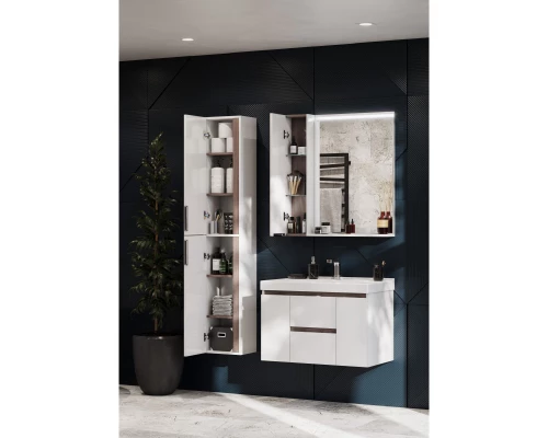 Комплект мебели белый глянец/грецкий орех 80 см Акватон Рене 1A258601NRC80 + 1WH302251 + 1A222502NRC80