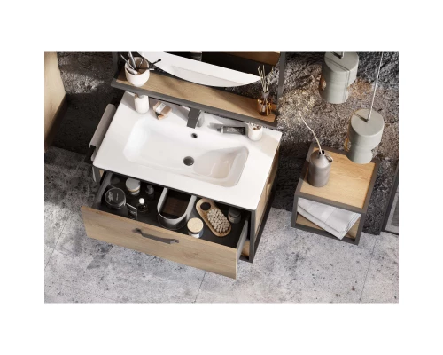 Комплект мебели дуб кантри/черный 80 см Акватон Лофт Фабрик 1A242401LTDY0 + 1A708031FB010 + 1A242602LTDY0