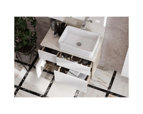 Комплект мебели дуб эндгрейн/белый матовый 80 см Акватон Мишель 1A244501MIX40 + 1A253003MIX40 + 732700B000 + 1A253902MIX40 + 1A244303MIX40