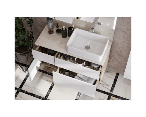 Комплект мебели дуб эндгрейн/белый матовый 100 см Акватон Мишель 1A244101MIX40 + 732700B000 +  1A253303MIX40 + 1A253902MIX40 + 1A244203MIX40