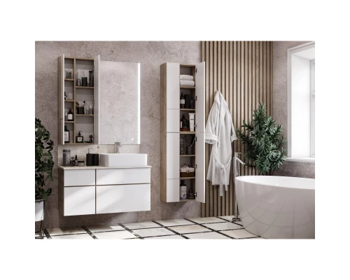 Комплект мебели дуб эндгрейн/белый матовый 100 см Акватон Мишель 1A244101MIX40 + 732700B000 +  1A253303MIX40 + 1A253902MIX40 + 1A244203MIX40