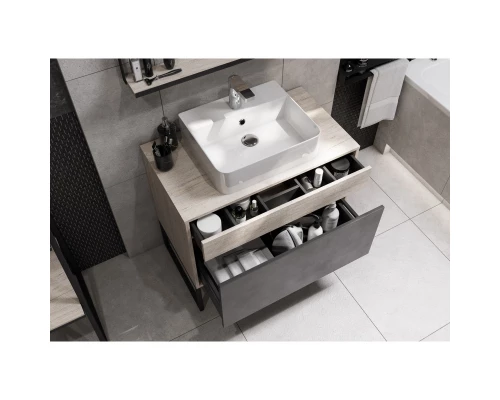 Комплект мебели серый графит/дуб орегон 80 см Акватон Лофт Урбан 1A247601LQX60 + 732700B000 + 1A247902LQX50