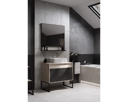 Комплект мебели серый графит/дуб орегон 80 см Акватон Лофт Урбан 1A247601LQX60 + 732700B000 + 1A247902LQX50