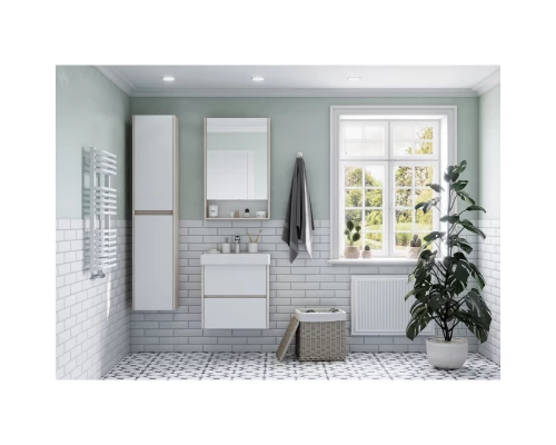 Комплект мебели белый глянец/дуб верона 55 см Акватон Сканди 1A251701SDB20 + 1WH501620 + 1A252102SDB20