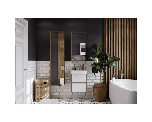 Комплект мебели белый глянец/дуб рустикальный 45 см Акватон Сканди 1A251601SDZ90 + 1WH501630 + 1A252002SDZ90