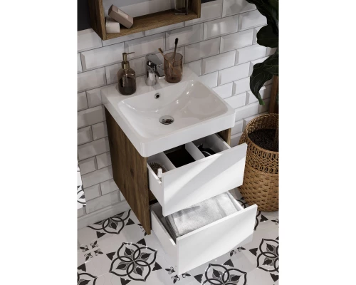 Комплект мебели белый глянец/дуб рустикальный 45 см Акватон Сканди 1A251601SDZ90 + 1WH501630 + 1A252002SDZ90