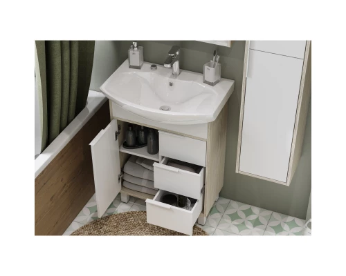 Комплект мебели белый глянец/ясень фабрик 65 см Акватон Рико 1A213301RIB90 + 1WH207782 + 1A216402RI010