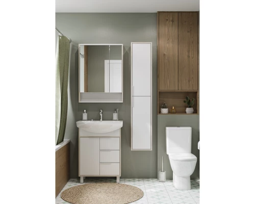 Комплект мебели белый глянец/ясень фабрик 65 см Акватон Рико 1A213301RIB90 + 1WH207782 + 1A215202RIB90