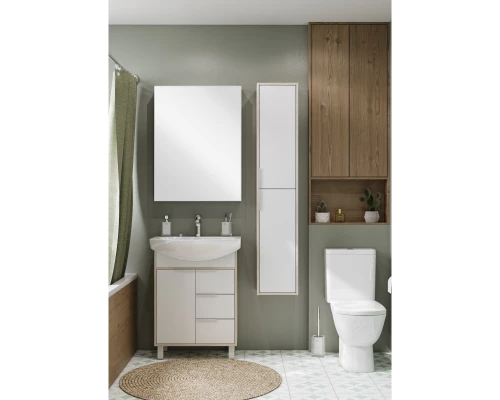 Комплект мебели белый глянец/ясень фабрик 65 см Акватон Рико 1A213301RIB90 + 1WH207782 + 1A216402RI010