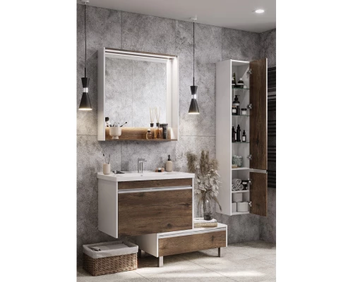 Комплект мебели белый глянец/таксония темная 80 см Акватон Капри 1A230201KPDB0 + 1WH302251 + 1A230402KPDB0