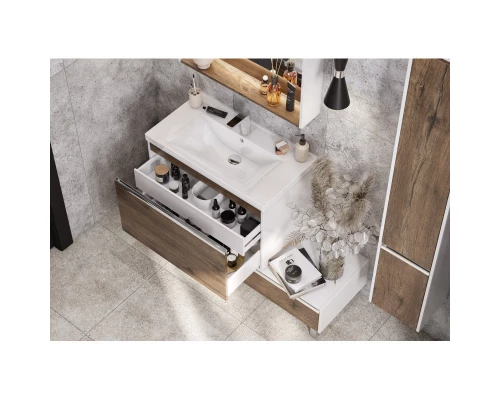 Комплект мебели белый глянец/таксония темная 80 см Акватон Капри 1A230201KPDB0 + 1WH302251 + 1A230402KPDB0