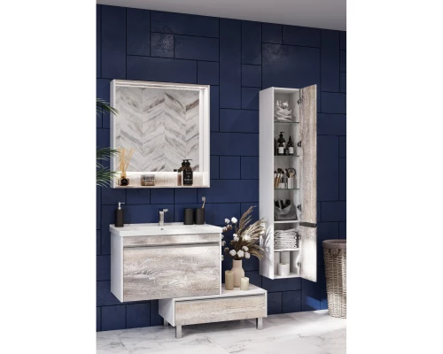 Комплект мебели белый глянец/бетон пайн 80 см Акватон Капри 1A230201KPDA0 + 1WH302251 + 1A230402KPDA0