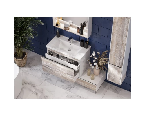 Комплект мебели белый глянец/бетон пайн 80 см Акватон Капри 1A230201KPDA0 + 1WH302251 + 1A230402KPDA0