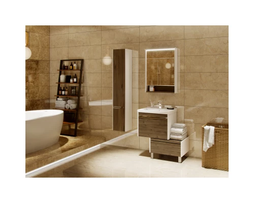 Комплект мебели белый глянец/таксония темная 60 см Акватон Капри 1A230101KPDB0 + 1WH302421 + 1A230302KPDB0