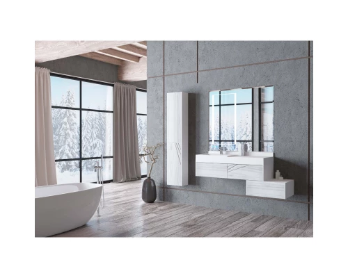 Комплект мебели белый глянец/ольха наварра 100 см Акватон Сакура 1A234901SKW80 + 1A71973KSK010 + 1A235102SKW80