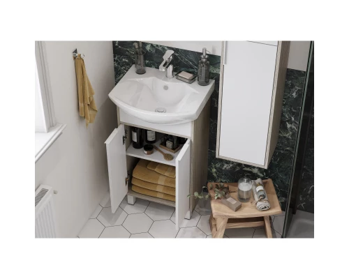 Комплект мебели белый глянец/ясень фабрик 50,5 см Акватон Рико 1A212401RIB90 + 1WH207781 + 1A212302RIB90