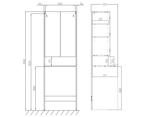 Пенал напольный белый глянец Акватон Лондри 1A260503LH010