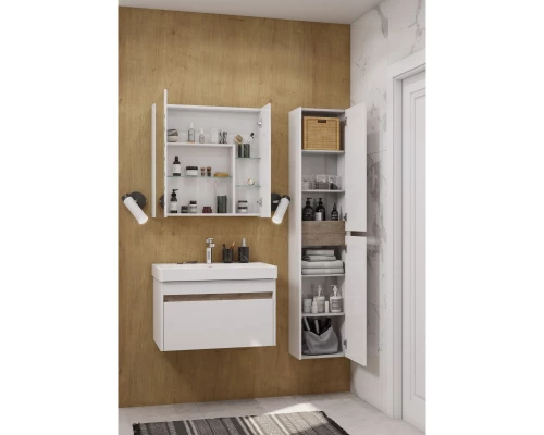 Шкаф одностворчатый 35x80 см белый глянец/дуб эндгрейн L/R Акватон Марти 1A270203MY010