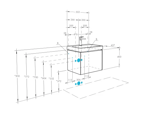 Тумба белый глянец/белый матовый 53,2 см Акватон Асти 1A263101AX2B0