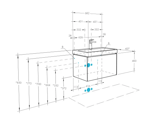 Тумба белый глянец/ясень шимо 68,2 см Акватон Асти 1A263001AXD70