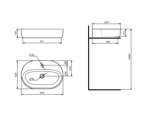 Тумба с раковиной светло-серый/белый матовый 80 см Акватон Марбл 1A2762K3MH4C0