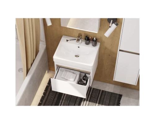 Тумба с раковиной белый глянец/ясень шимо 55 см Акватон Марти 1A2632K0MY010