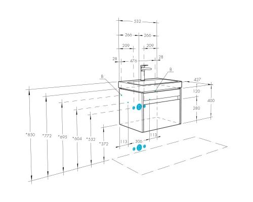 Тумба с раковиной белый глянец/ясень шимо 55 см Акватон Марти 1A2632K0MY010