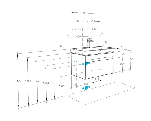 Тумба с раковиной белый глянец/ясень шимо 70,5 см Акватон Марти 1A2675K0MY010