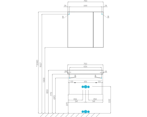 Тумба с раковиной белый глянец/ясень шимо 70,5 см Акватон Марти 1A2675K0MY010
