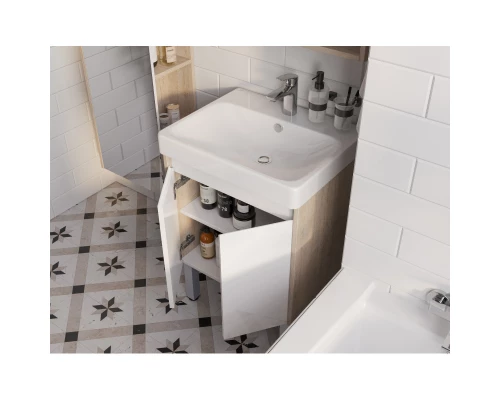 Тумба с раковиной белый глянец/дуб верона 55 см Акватон Сканди Doors 1A2788K0SDB20