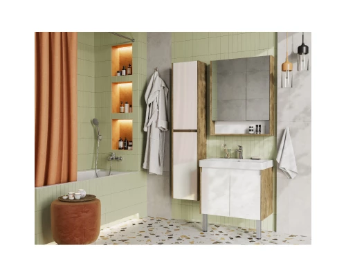 Тумба с раковиной белый глянец/дуб рустикальный 70,5 см Акватон Сканди Doors 1A2789K0SDZ90